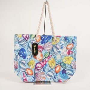 Shoreline‎ Blue with Seashell Pattern Summer Tote Bag with Rope Handle